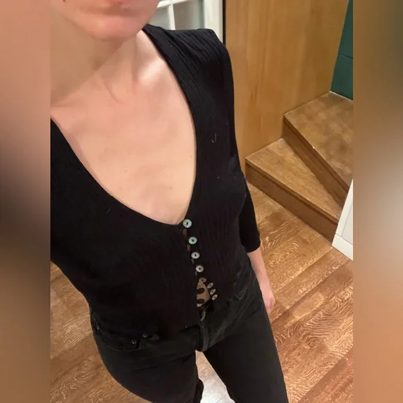 Reformation Black Ribbed Button-Up Blouse - Picture 2 of 5